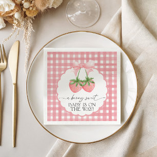 Berry Sweet Strawberry Pink Gingham Baby Shower Napkins