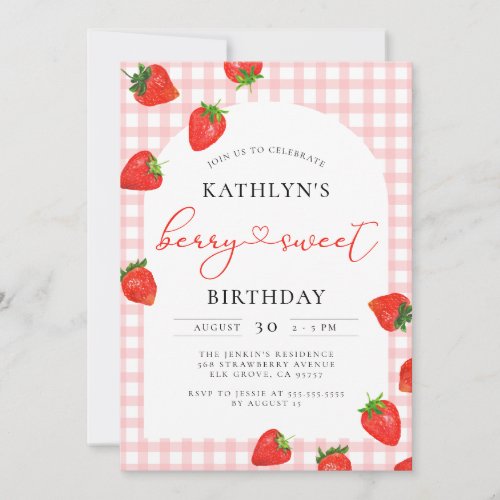 Berry Sweet Strawberry Pink Girl Birthday Invitation