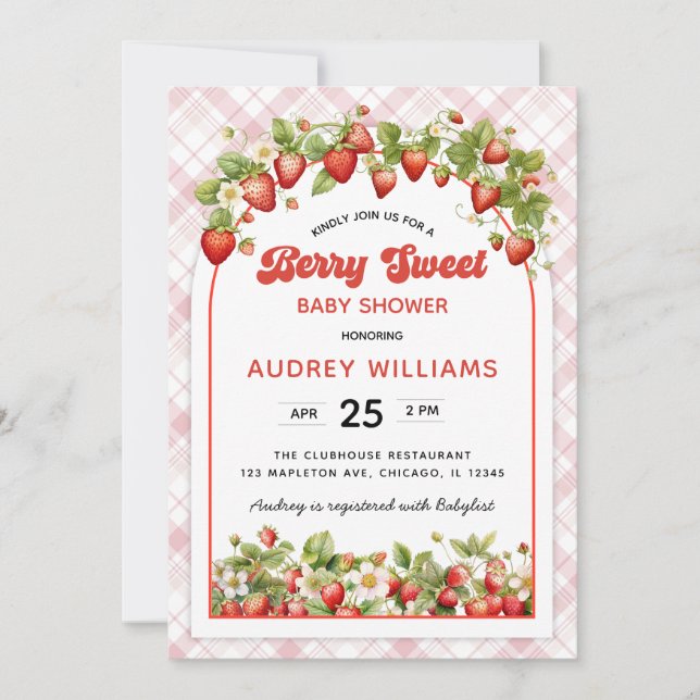 Berry Sweet Strawberry Pink Girl Invitation (Front)