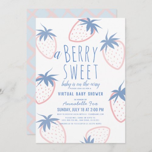 Berry Sweet Strawberry Pink Virtual Baby Shower Invitation