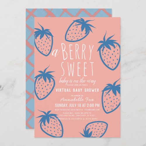 Berry Sweet Strawberry Pink Virtual Baby Shower Invitation