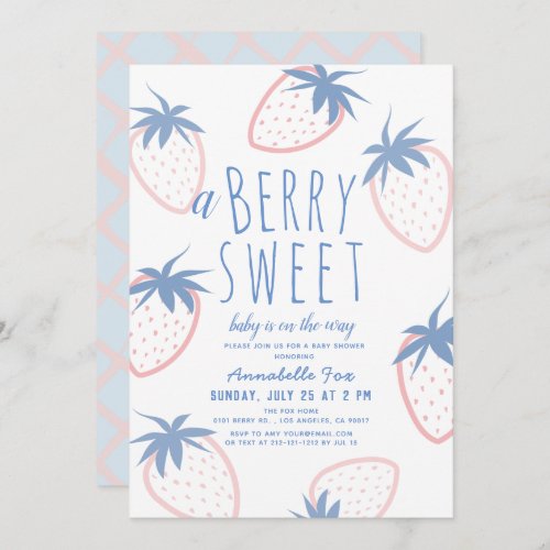 Berry Sweet Strawberry Pink White Baby Shower Invitation