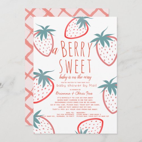 Berry Sweet Strawberry Red Baby Shower by Mail Invitation