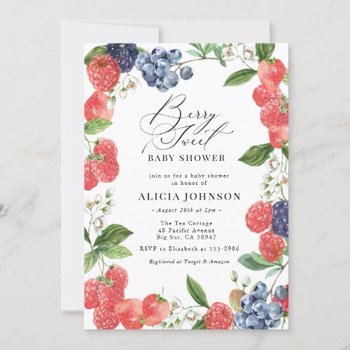 Berry Sweet Strawberry Red Blue Baby Shower Invitation - Berry Sweet Strawberry Red Blue Baby Shower Invitation