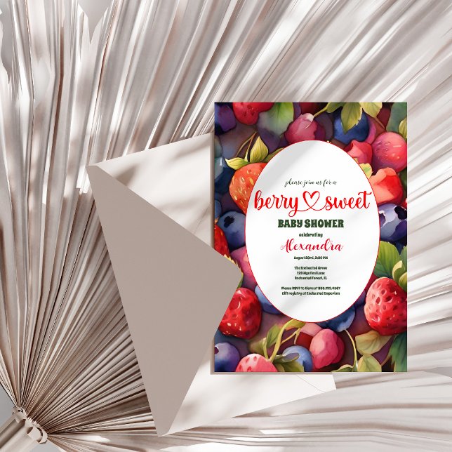 Berry Sweet Strawberry Red Blue Baby Shower Invitation (Creator Uploaded)