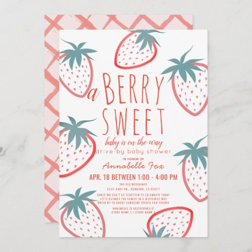 Berry Sweet Strawberry Red Drive_by Baby Shower Invitation