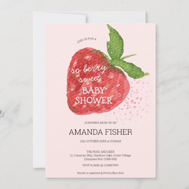 Berry Sweet Strawberry Red Pink Baby Shower Invitation (Front)
