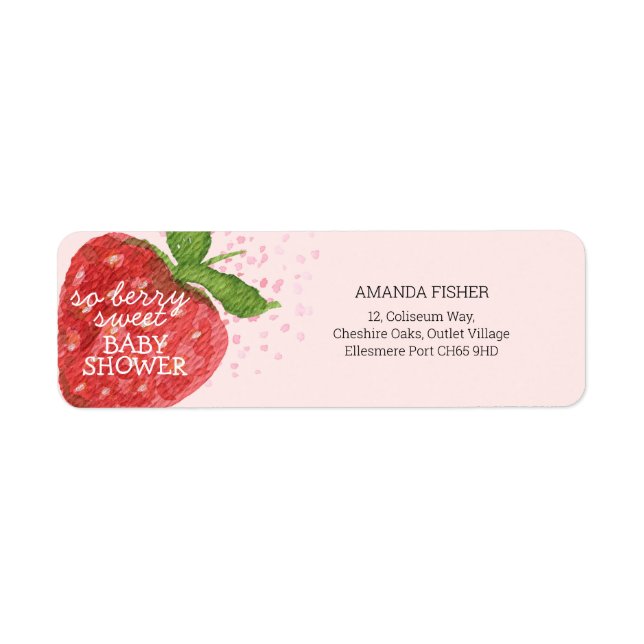 Berry Sweet Strawberry Red Pink Baby Shower Label (Front)