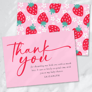 Berry Sweet Strawberry Red Pink Baby Shower Thank You Card