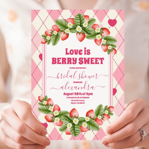 Berry Sweet Strawberry Red Pink Bridal Shower Invitation