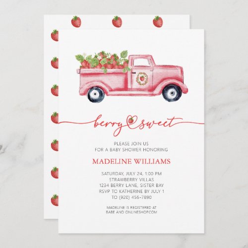 Berry Sweet Strawberry Red Truck Baby Shower  Invitation