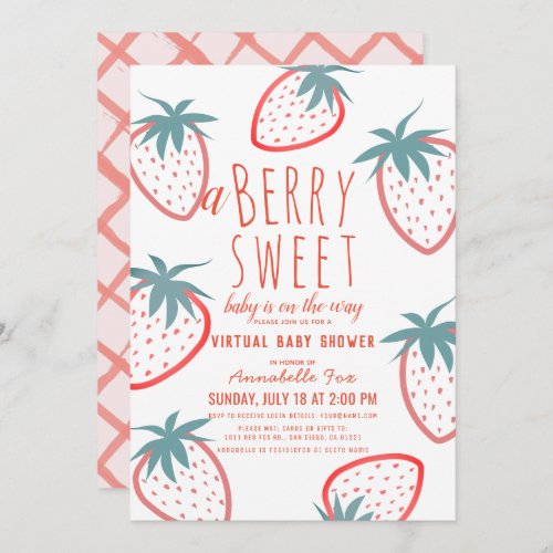 Berry Sweet Strawberry Red Virtual Baby Shower Invitation