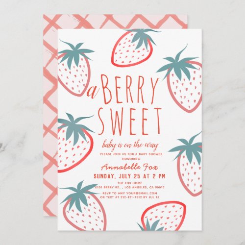 Berry Sweet Strawberry Red White Baby Shower Invitation