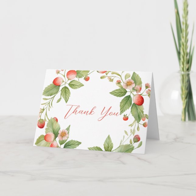Berry Sweet Strawberry Shower Thank You Card (Front)