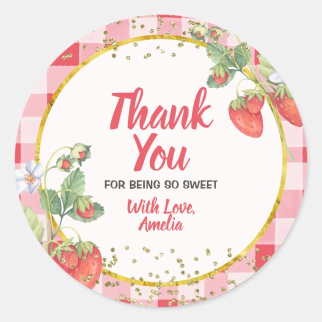 Berry Sweet Strawberry Thank You for being here Classic Round Sticker (Front)