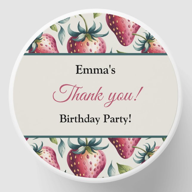Berry Sweet Strawberry Thank You Name Birthday Mini Candle Favors (Front)