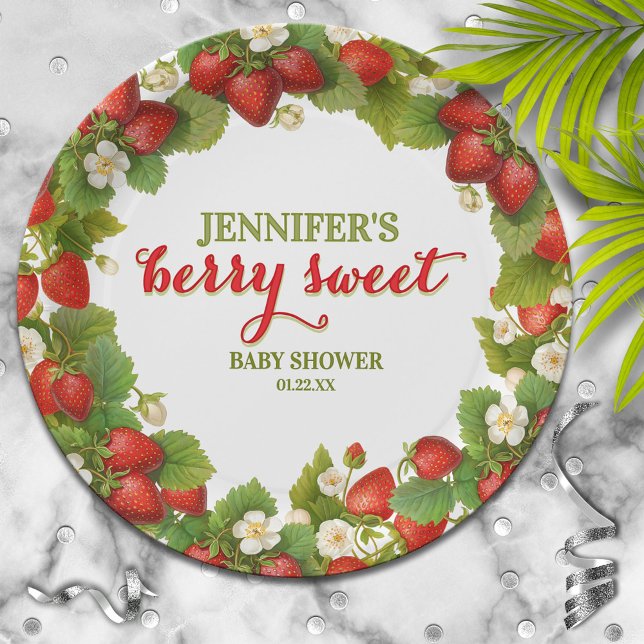 Berry Sweet Strawberry Theme Baby Shower Paper Plates (Creator Uploaded)