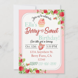 Berry Sweet, Strawberry Theme Birthday Invitation