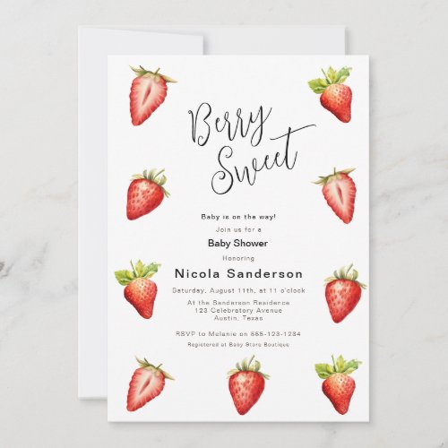 Berry Sweet Strawberrys Baby Shower Invitation