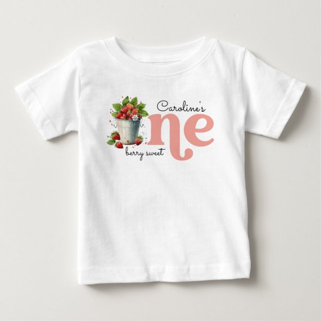 Berry Sweet Strawbery Baby Girl 1st Birthday Party Baby T-Shirt (Front)