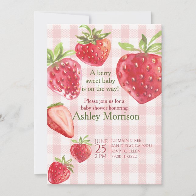 Berry Sweet strswberry baby shower Invitation (Front)
