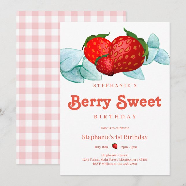 Berry Sweet Summer 1st Birthday Party Invitation (Front/Back)