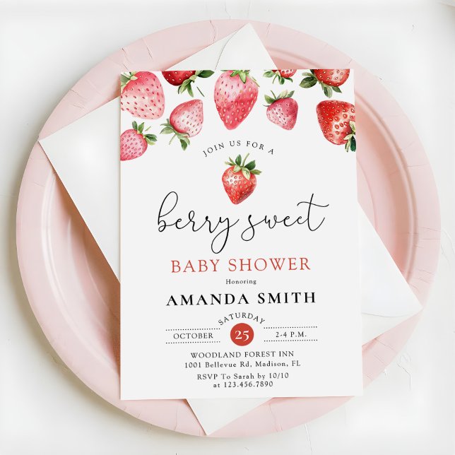 Berry Sweet Summer Strawberry Baby Invitation (Creator Uploaded)