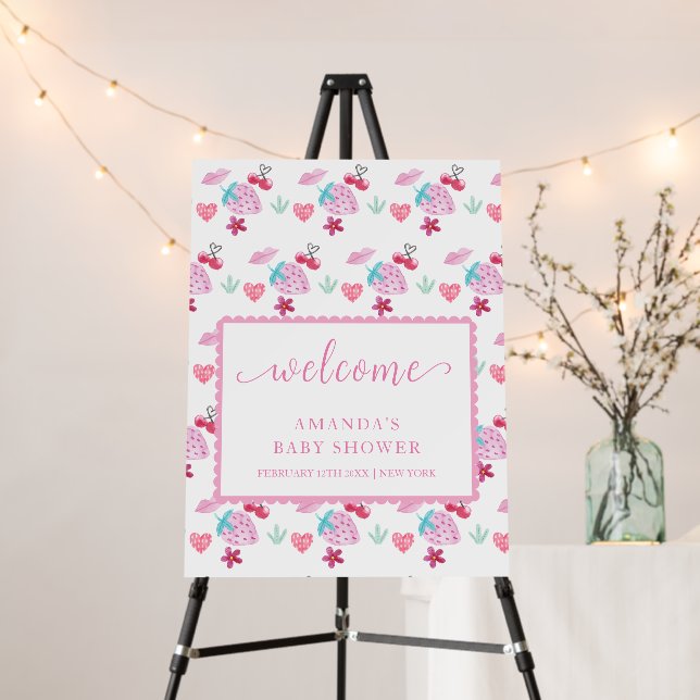 Berry Sweet Sweetheart Baby Shower Welcome Sign (In Situ (Stand))