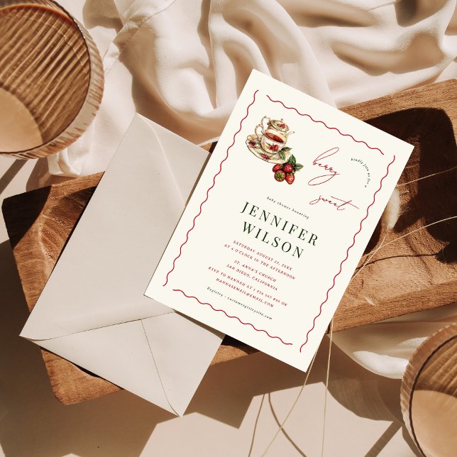 Berry Sweet Tea Party Strawberry Baby Shower Invitation (Creator Uploaded)