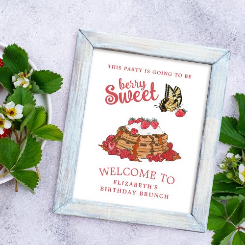 Berry Sweet Waffles and Butterfly Birthday Welcome Poster