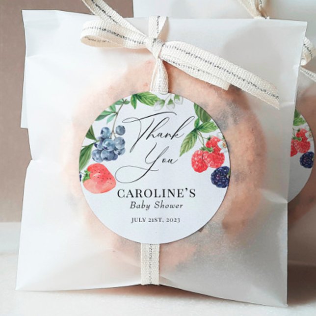 Berry Sweet Watercolor Berry Baby Shower Favor Classic Round Sticker (Creator Uploaded)