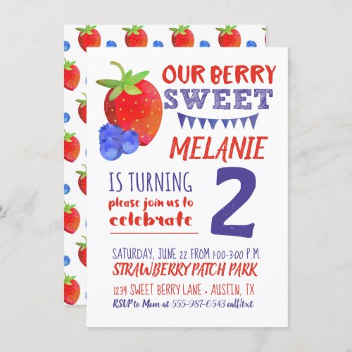 Berry Sweet Watercolor Invitation Red White Blue