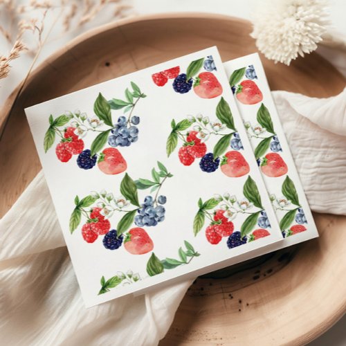 Berry Sweet Watercolor Red Blue Baby Shower Napkins