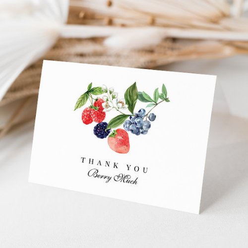 Berry Sweet Watercolor Red Blue Baby Shower Thank You Card