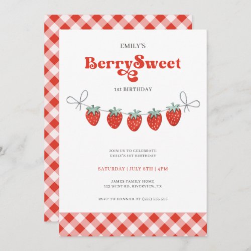 Berry Sweet Watercolor Strawberries Birthday Invit Invitation