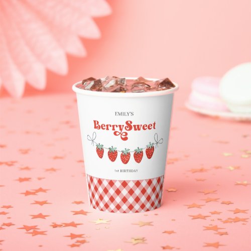 Berry Sweet Watercolor Strawberries Birthday Paper Cups