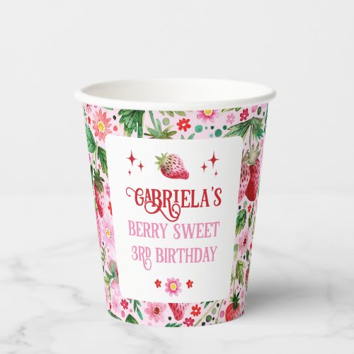 Berry Sweet Watercolor Strawberries Birthday Paper Cups