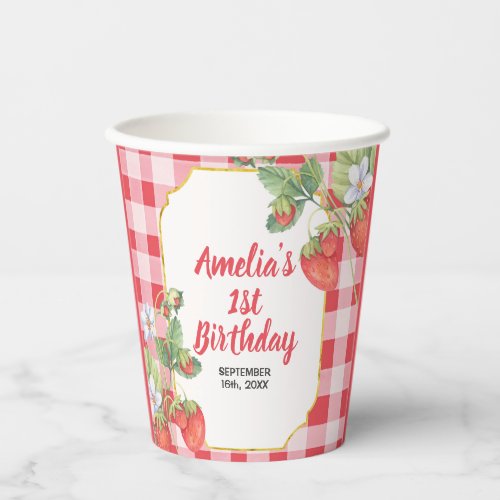 Berry Sweet Watercolor Strawberry 1st Birthday Paper Cups