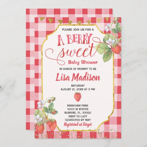 Berry Sweet Watercolor Strawberry Baby Shower Invitation