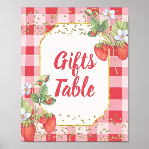 Berry Sweet Watercolor Strawberry Gifts Table Sign