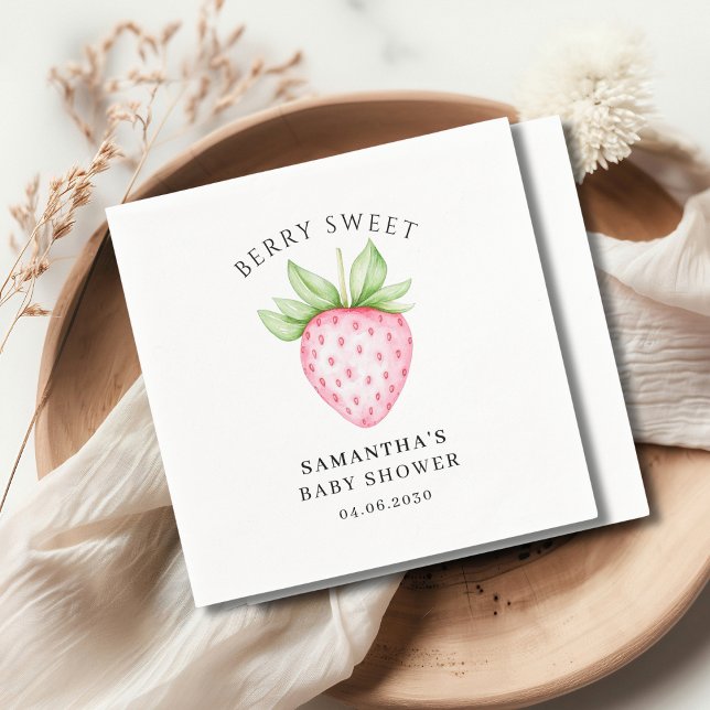 Berry Sweet Watercolor Strawberry Girl Baby Shower Napkins (Creator Uploaded)
