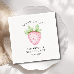 Berry Sweet Watercolor Strawberry Girl Baby Shower Napkins