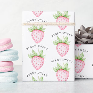 Berry Sweet Watercolor Strawberry Girl Baby Shower Wrapping Paper