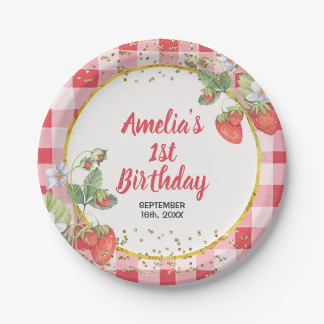 Berry Sweet Watercolor Strawberry Sweet one Paper Plates (Front)