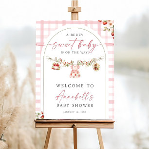 Berry Sweet Welcome Baby Shower Sign, Strawberry Foam Board