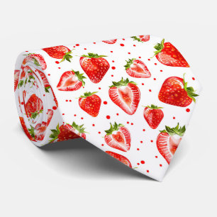Berry Sweet White and Red Strawberry Pattern Neck Tie