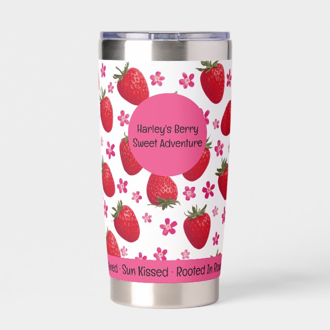 Berry Sweet White Strawberry Floral Tumbler (Back)
