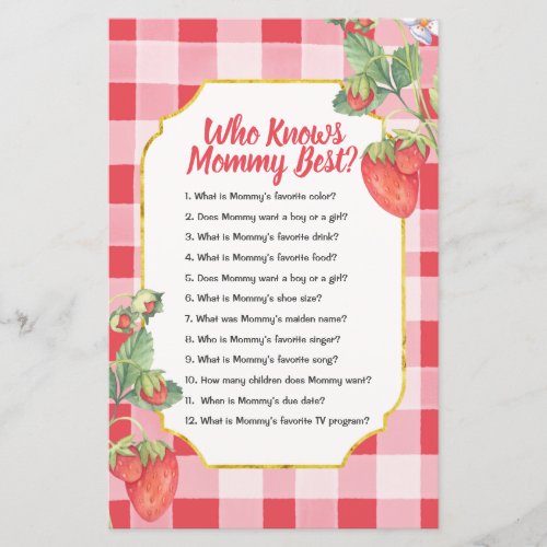 Berry Sweet Who Knows Mommy Best Game Paper Sheet