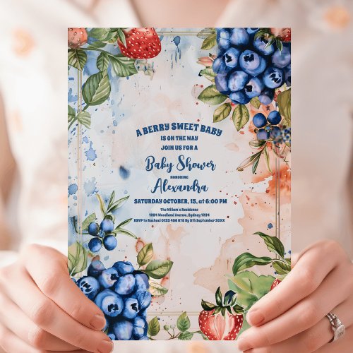 Berry Sweet  Wild Berries  Flowers Baby Shower Invitation