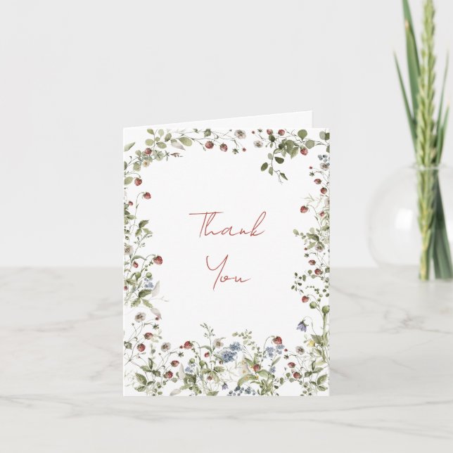 Berry Sweet Wildflower Watercolor Shower Thank You (Front)